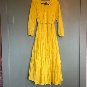 Vibrant yellow long tiered J Crew dress with peasant sleeves. XL.